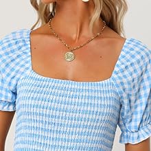 Allegra K Smocked Dress for Women''s Puff Sleeve Casual Checks Gingham Dresses