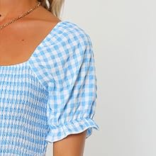 Allegra K Smocked Dress for Women''s Puff Sleeve Casual Checks Gingham Dresses