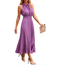 womens summer sleeveless halter midi sundress swiss dot flowy maxi dress pleated wedding guest dress