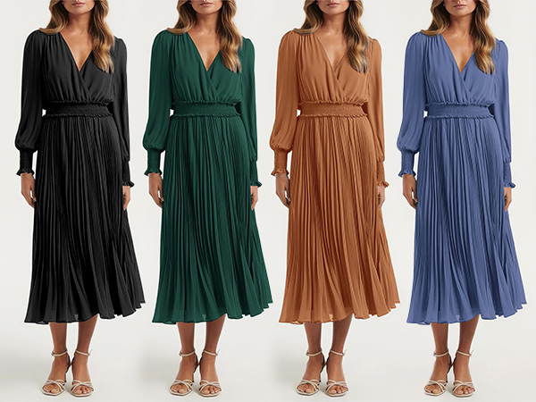 wrap v neck wedding guest dresses for women fall dresses for women 2023 smocked holiday dresses 