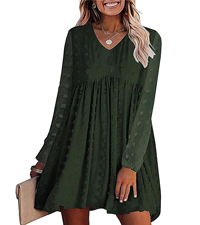 fall fashion spring fall dresses long sleeve mini dress babydoll dress swiss dot dress flowy dresses