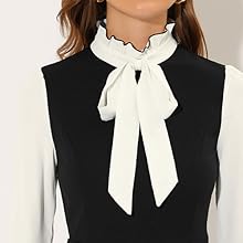 Allegra K Bow Tie Neck Dress for Women''s Ruffle Stand Collar Puff Sleeve Contrast Dresses