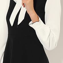 Allegra K Bow Tie Neck Dress for Women''s Ruffle Stand Collar Puff Sleeve Contrast Dresses