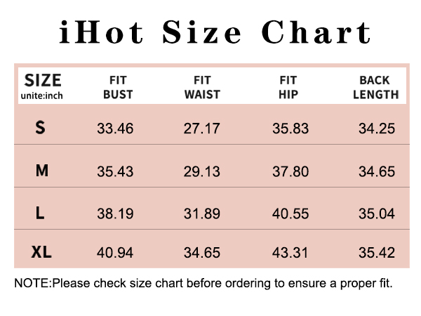 Bodycon Dress for Women size chart