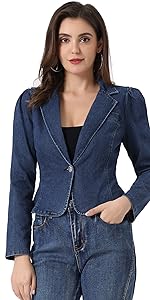 B0CJHLHHSS One Button Denim Blazer