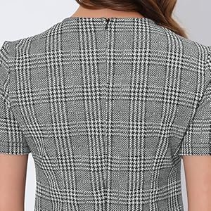 Allegra K Vintage Houndstooth for Women''s Round Neck Short Sleeve Office Pencil Sheath Dress