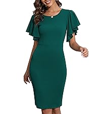 black ruffle dress wrap bodycon wear to work o neck short sleeve wedding guest office vback elegant