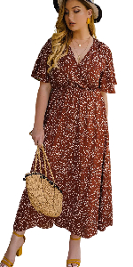 Floerns Women''s Plus Size Boho Floral V Neck Short Sleeve A Line Long Dress