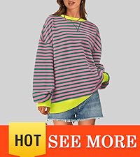 Womens Striped Oversized Sweatshirt Color Block Crew Neck Long Sleeve Casual Loose Pullover Top Y2K