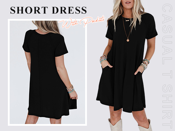 short sleeve crewneck black dresses for women casual with pockets t shirt dress maternity dress