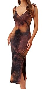 WDIRARA Women''s Tie Dye Y2K Vintage Split Spaghetti Bodycon Dress E-Girl Aesthetic Grunge Dress