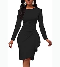 Womens Bodycon Long Sleeve Midi Ruffle Dress