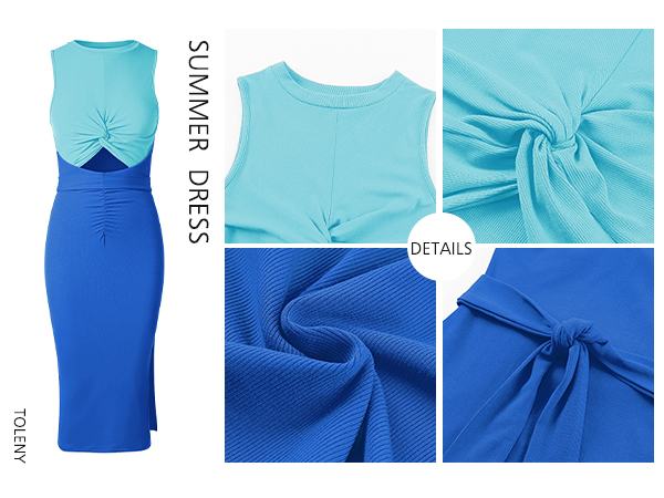 Summer Sleeveless Cutout Dresses for Women Twisted Knot Ruched Side Slit Ribbed Bodycon Dress