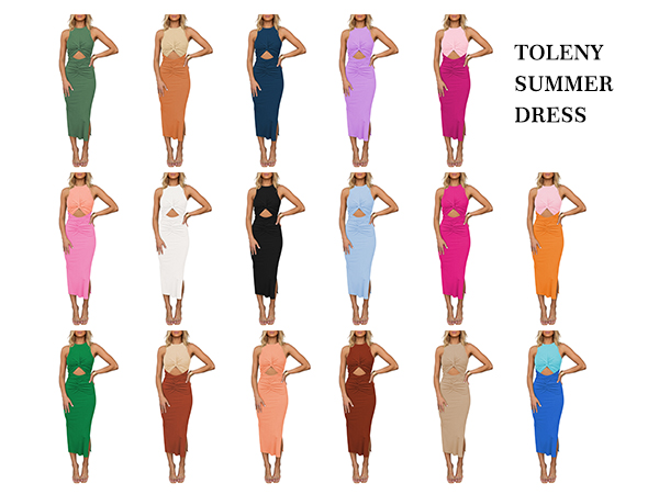 Summer Sleeveless Cutout Dresses for Women Twisted Knot Ruched Side Slit Ribbed Bodycon Dress