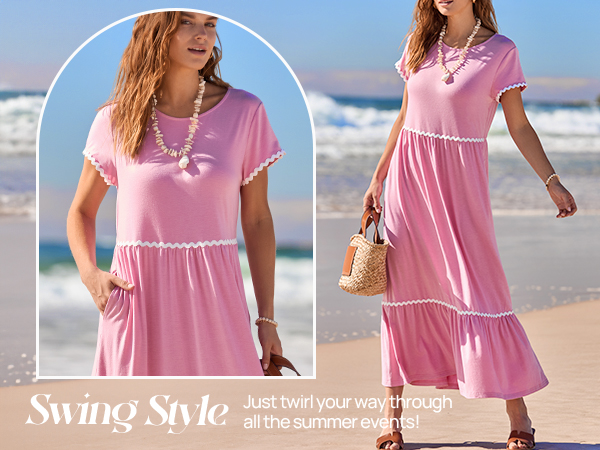 Crew Neck Flowy Tiered Beach Dress