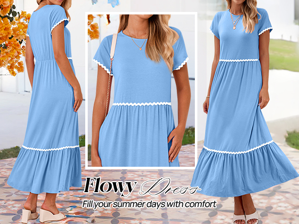 Women''s Short Sleeve Round Neck Pleated Dresses