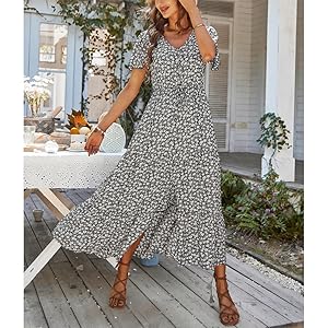 flutter sleeve maxi dress for women floral summer dress short sleeve dress for women SPLIT sun dress