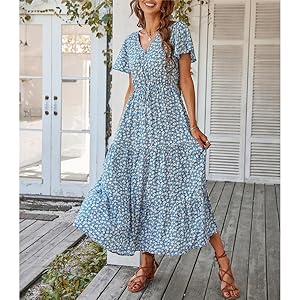 flutter sleeve maxi dress for women floral summer dress short sleeve dress for women SPLIT sun dress