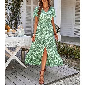 floral summer dress for women HIGH WAISTED maxi dress casual DRESSES RUFFLE SUN DRESS Beach dress