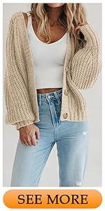 Womens Chunky Knit Open Front Sweater Long Sleeve Button Loose Short Cardigan Outerwear Coats