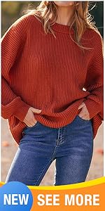 Womens Long Sleeve Crew Neck Sweater Tops Warm Knit Soft Pullover Jumper Chunky Oversized Sweaters