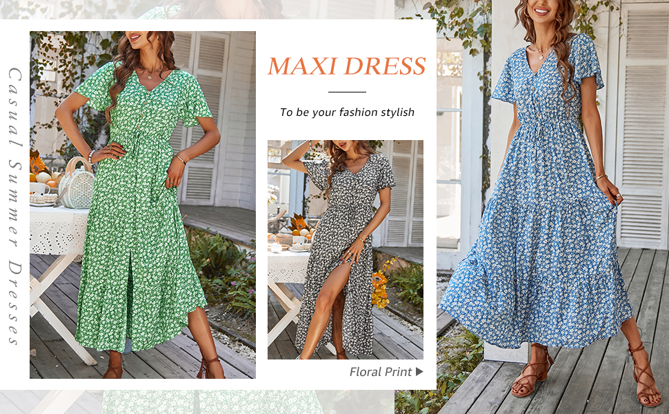 flutter sleeve maxi dress for women floral summer dress short sleeve dress for women split sun dress