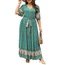 Nemidor Womens Plus Size Boho Floral Positioning Print Casual Flared Maxi Dress with Pocket