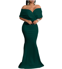 Off Shoulder Dress for Women Sexy V Neck Short Sleeve Bodycon Floor Length Cocktail Clubwear Party 