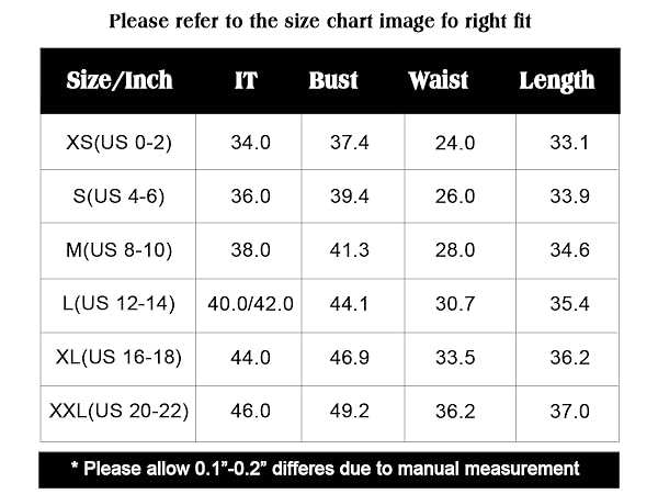 Size Chart of the dress