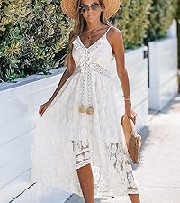 Lace Midi White Sleeveless Dress