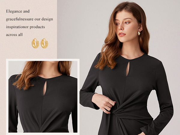 2024 Long Sleeved Round Neck Hollow Tie Office Bodycon Dresses