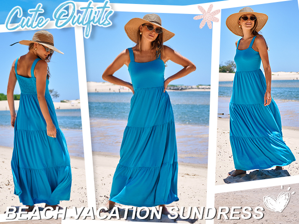 ANRABESS Summer Casual Sleeveless Square Neck Casual Maxi Beach Dress