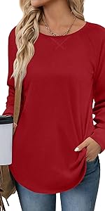 Fall Casual T-Shirt Long Sleeve Side Split Tunic Tops for Leggings Loose Blouse Shirt