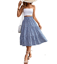 Boho Skirts for Women Summer Beach High Waisted Tie Front Ruffle Layered Flowy A Line Midi Skirt