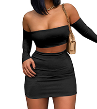 2 Piece Sets for Women Summer Club Long Sleeve T-Shirt Y2K Going Out Off Shoulders Top Skirt Set