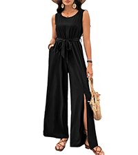 Wide Leg Jumpsuits for Women 2024 Vacation Sleeveless Loose Overalls Jumpsuit with Belt and Pockets