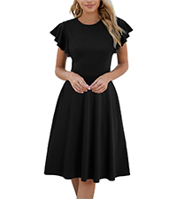 Church Dresses for Women Business Casual Ruffle Short Sleeves Fit and Flare A Line Dress with Pocket