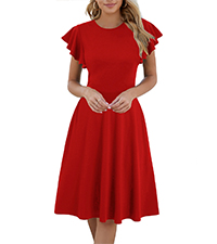 Church Dresses for Women Business Casual Ruffle Short Sleeves Fit and Flare A Line Dress with Pocket