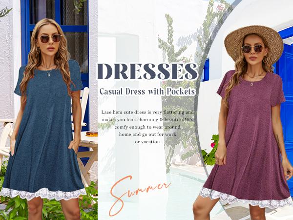 casual t shirts dress with pockets