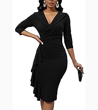 Womens V Neck 3/4 Sleeve Bodycon Party Dress