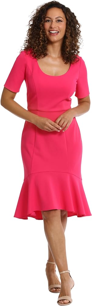 London Times Versatile Scoop Neck High-Low Flounce Hem Womens Dresses