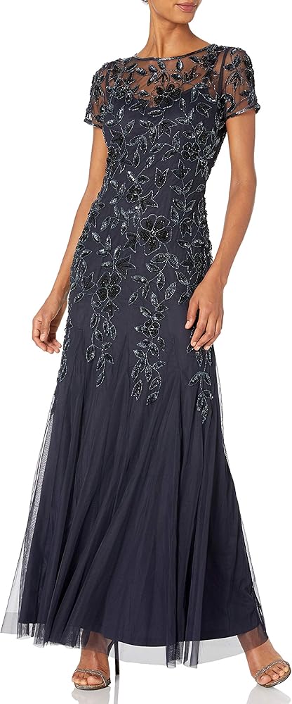 Adrianna Papell Women's Floral Beaded Godet Gown