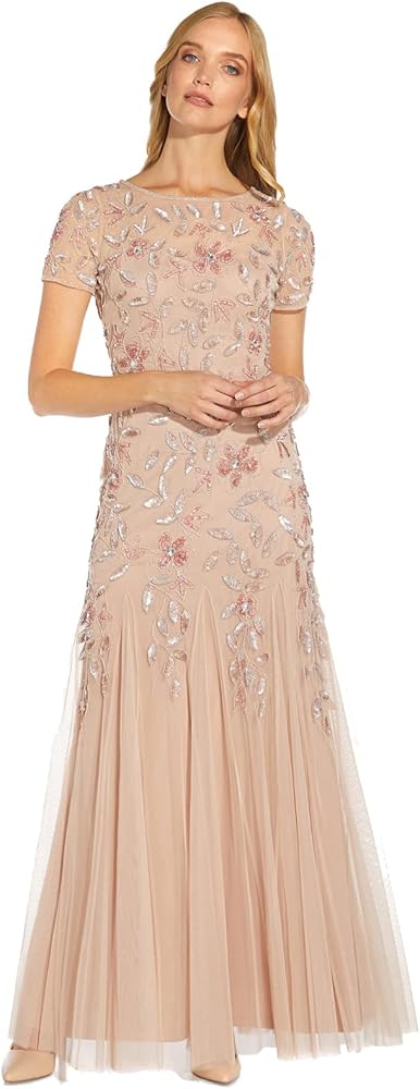 Adrianna Papell Women's Floral Beaded Godet Gown