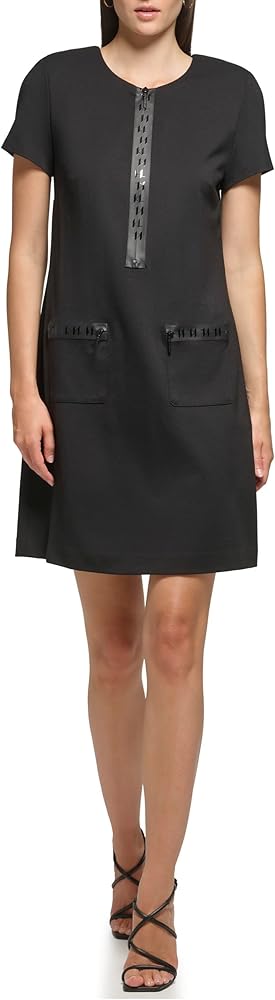 KARL LAGERFELD Women's Pockets Logo Front Zipper Dress