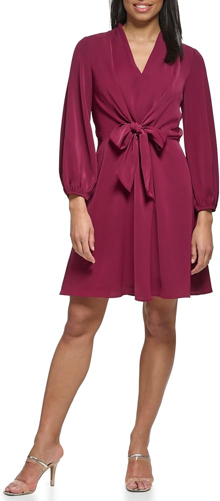 DKNY Women's Long Sleeve Wear to Work Front Tie Waist Dress