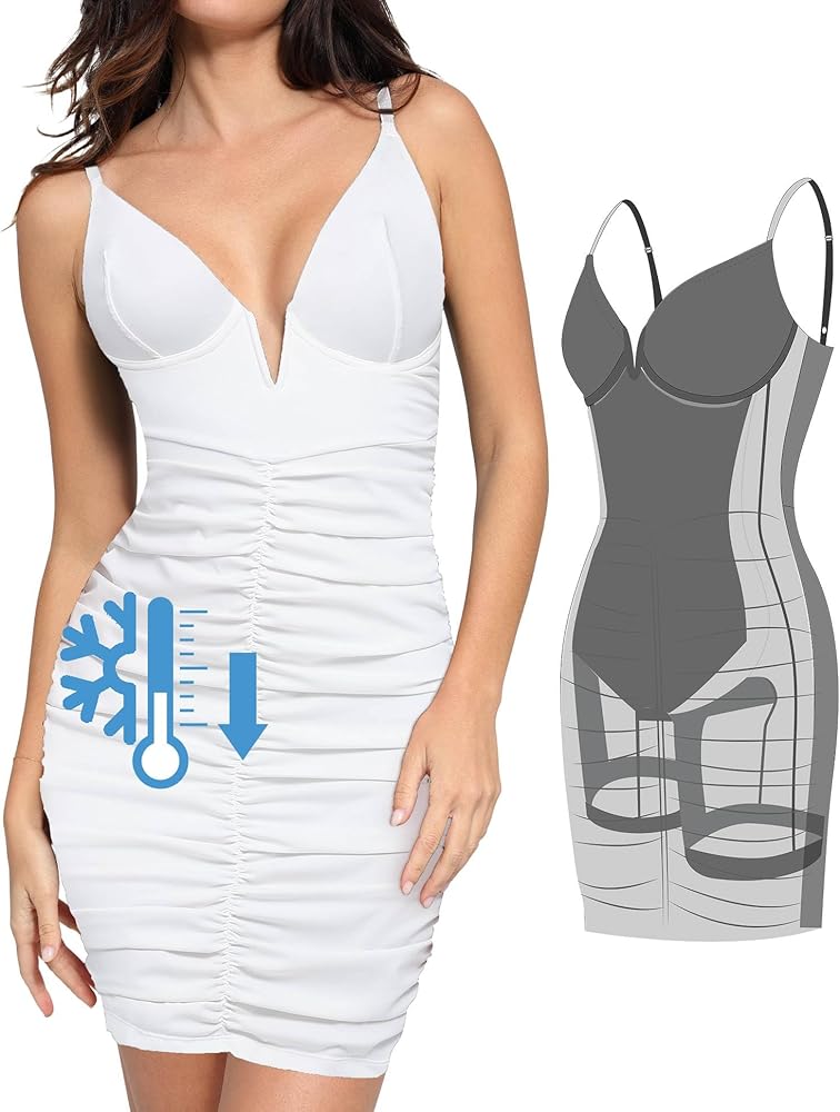 Popilush The Shapewear Dress Deep V-Neck Corset Summer Dresses Tummy Control Midi Dress for Women Cooling BlueTag Collection