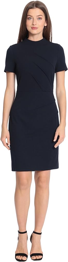 Maggy London Women's Pintuck Detailed Mock Neck Dress Career Office Workwear Occasion Event Guest of