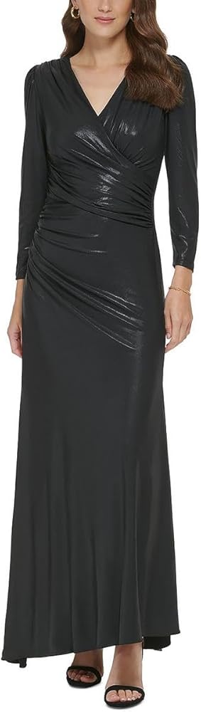 DKNY Women's Side Ruched Glazed Jersey V-Neck Dress