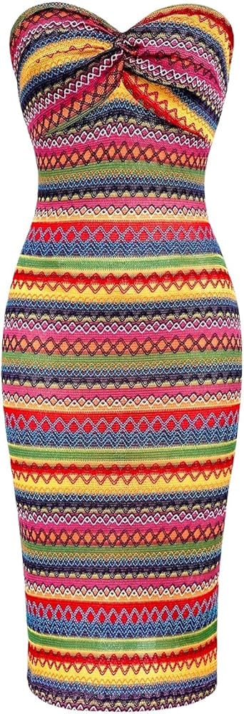 Floerns Women's Boho Tribal Sleeveless Strapless Tube Twist Front Bodycon Maxi Dresses