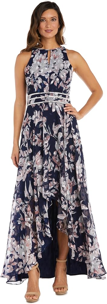 R&M Richards Womens Halter Hi-Low Evening Dress